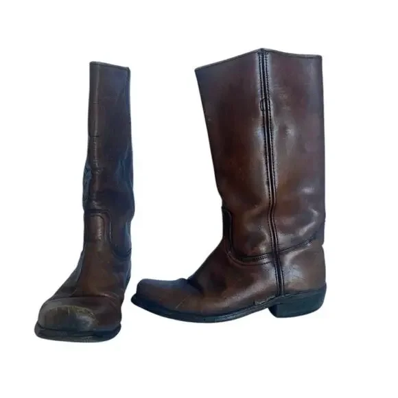 Vintage Frye Original Campus Pull On Genuine Leather Tall Boots In Brown 10.5 - Picture 8 of 12